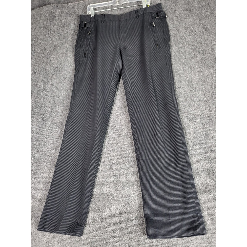Armani Exchange Pinstripe Dress Pants Men Sz 33 Reg Slim Fit Zipper Accents Work